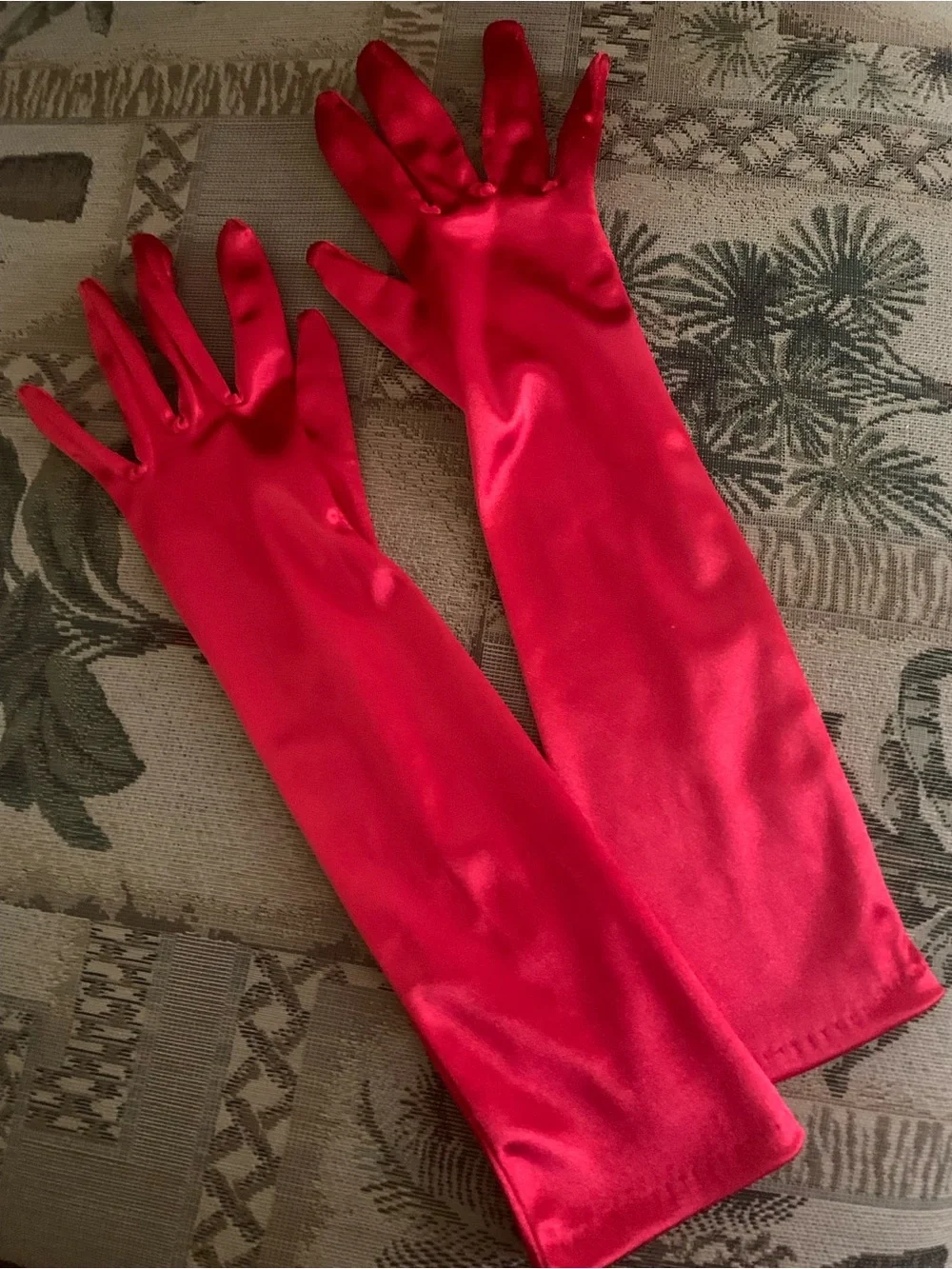 Red Satin Opera Gloves OS